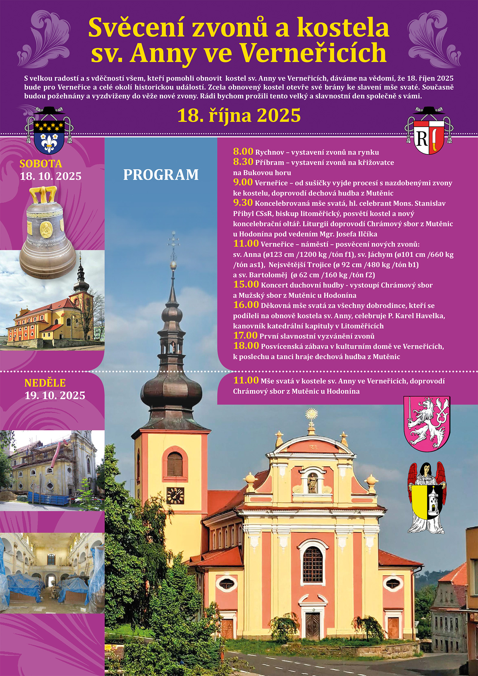 Svěcení kostela ve Verneřicích a jeho 4 nových zvonů 18. října 2025